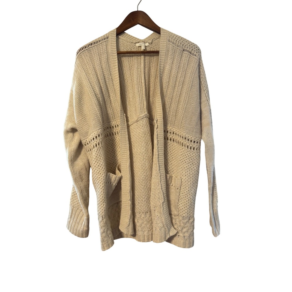 Maurices Cardigan Sweater Womens Medium Cream Excellent Open Front Knit Pocket